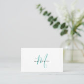 Elegant Modern Teal Script Monogram QR Code Busine 名刺 (スタンド正面)