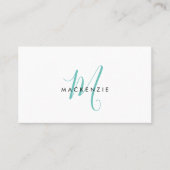 Elegant Modern Teal Script Monogram QR Code Busine 名刺 (正面)