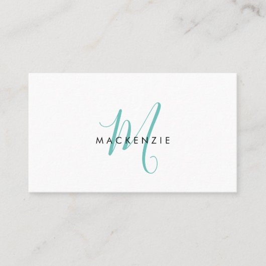 Elegant Modern Teal Script Monogram QR Code Busine 名刺 (正面)