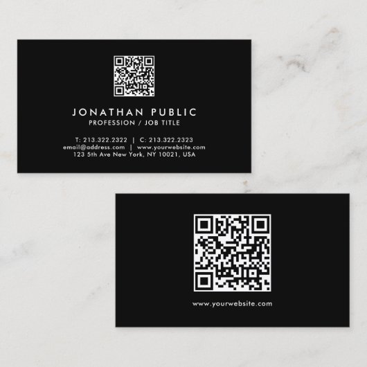 Elegant Modern Template QR Code Black And White 名刺 (正面/裏面)