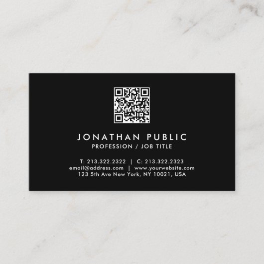 Elegant Modern Template QR Code Black And White 名刺 (正面)
