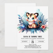 Elegant Modern Tiger Birthday 招待状 (正面/裏面)