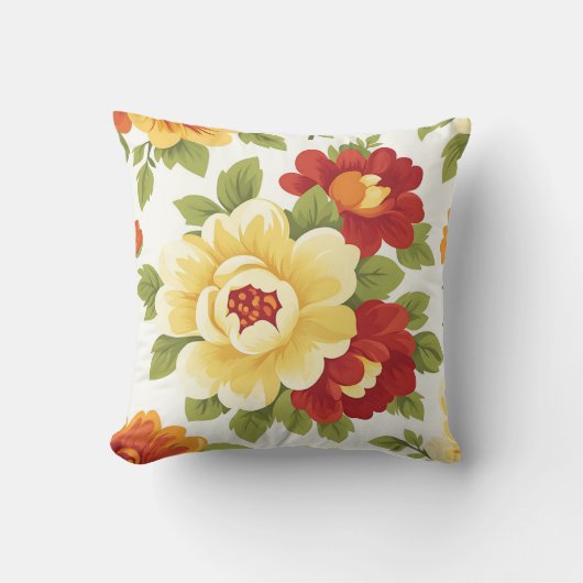 Elegant Modern Trendy Stylish Red Yellow Floral  クッション (正面)