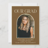 Elegant Modern Two Photo Brown Arch Graduation 案内状 (正面)