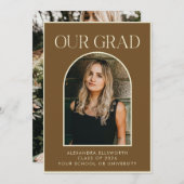 Elegant Modern Two Photo Brown Arch Graduation 案内状 (正面/裏面)