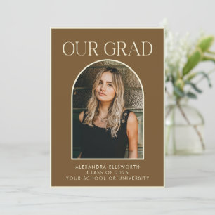 Elegant Modern Two Photo Brown Arch Graduation 案内状