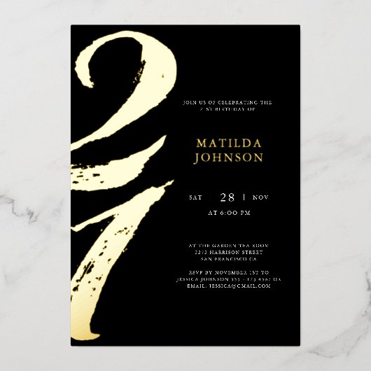 Elegant Modern Typography 21st Birthday 箔招待状 (正面)
