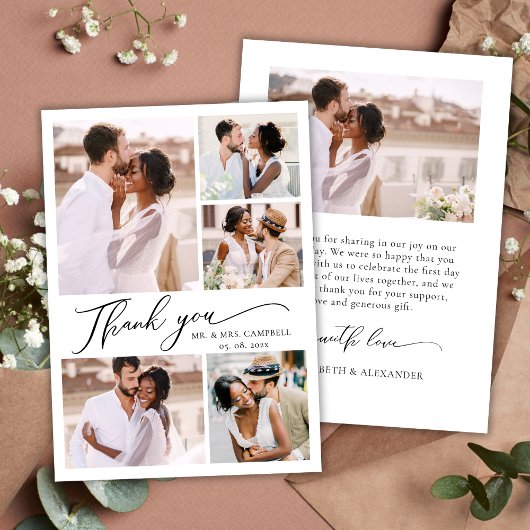 Elegant Modern Typography 6 Photo Collage Wedding  サンキューカード