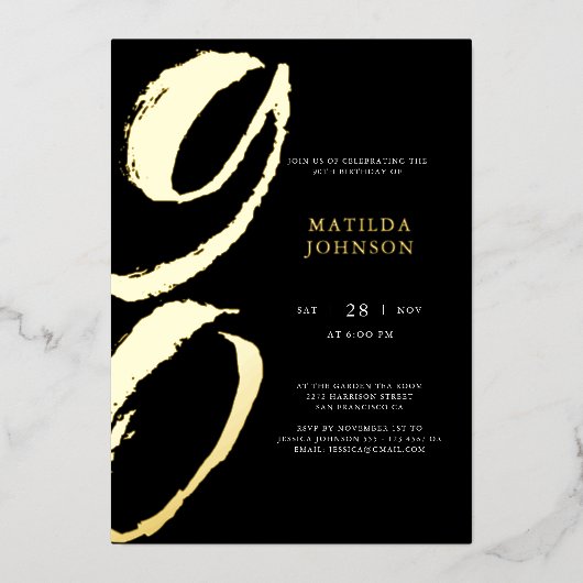 Elegant Modern Typography 90th Birthday  箔招待状 (正面)