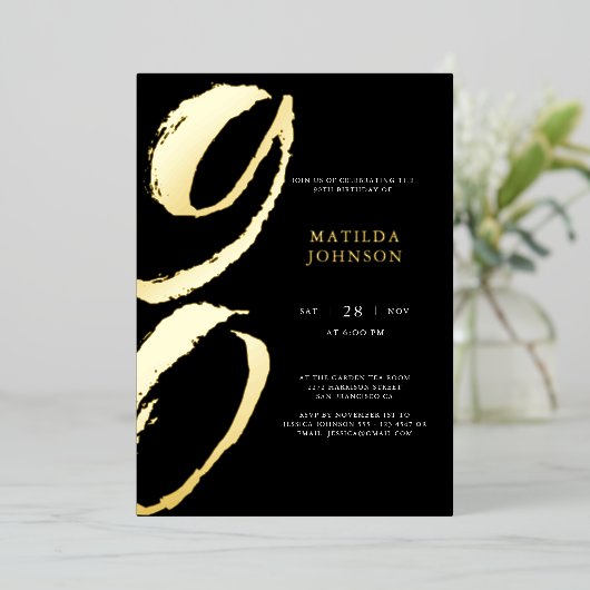 Elegant Modern Typography 90th Birthday  箔招待状 (立ち正面)