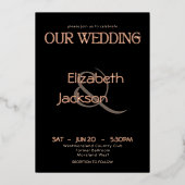 Elegant Modern Typography Black Wedding Rose Gold 箔招待状 (正面)