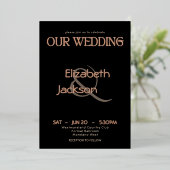 Elegant Modern Typography Black Wedding Rose Gold 箔招待状 (立ち正面)
