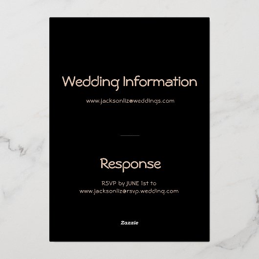 Elegant Modern Typography Black Wedding Rose Gold 箔招待状 (裏面)