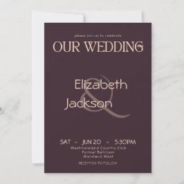 Elegant Modern Typography Plum Noir Wedding 招待状