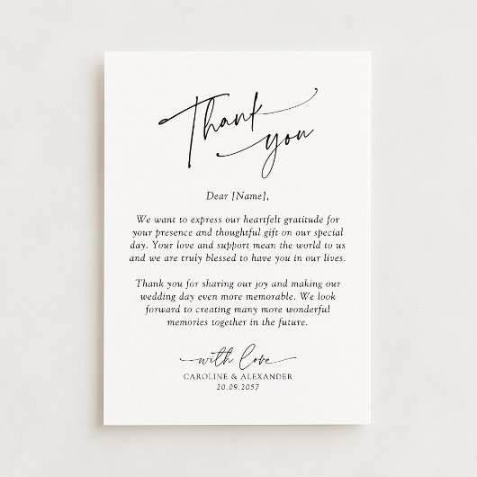 Elegant, modern typography wedding thank you  サンキューカード