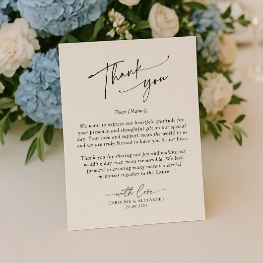 Elegant, modern typography wedding thank you サンキューカード