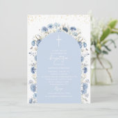 Elegant Modern Watercolor Blue Flowers Baptism 招待状 (スタンド正面)