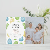 Elegant Modern Watercolor Eggs Happy Easter Photo シーズンカード (スタンド正面)