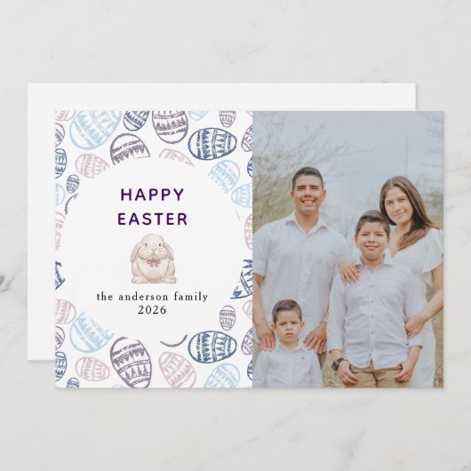 Elegant Modern Watercolor Eggs Happy Easter Photo シーズンカード (正面/裏面)