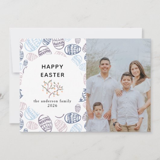 Elegant Modern Watercolor Eggs Happy Easter Photo シーズンカード (正面)