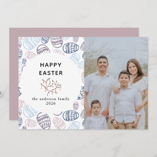 Elegant Modern Watercolor Eggs Happy Easter Photo シーズンカード (正面/裏面)