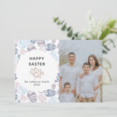 Elegant Modern Watercolor Eggs Happy Easter Photo シーズンカード (スタンド正面)