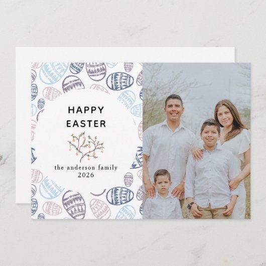 Elegant Modern Watercolor Eggs Happy Easter Photo シーズンカード (正面/裏面)