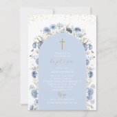 Elegant Modern Watercolor Flowers Baptism 招待状 (正面)
