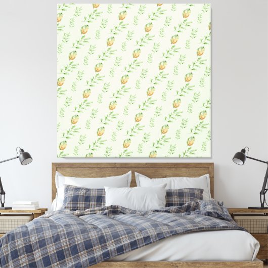 Elegant Modern Watercolor Leaves Pattern GREEN  キャンバスプリント (インサイチュ (寝室))
