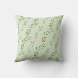 Elegant Modern Watercolor Leaves Pattern GREEN クッション