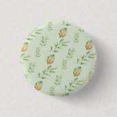 Elegant Modern Watercolor Leaves Pattern GREEN 缶バッジ (正面)