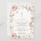 Elegant Modern Watercolor Pink Floral Pumpkin Bapt 招待状 (正面)