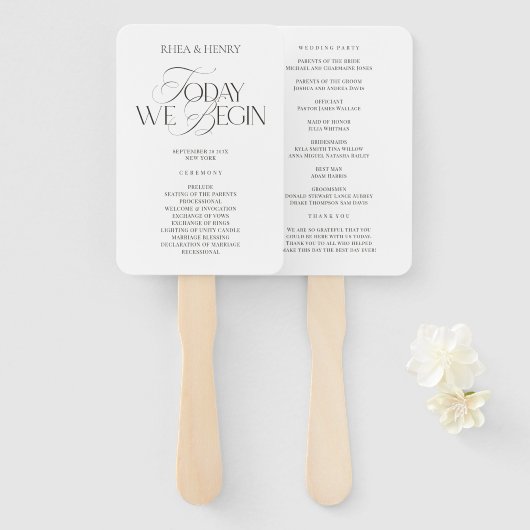 Elegant Modern Wedding Ceremony Program  ハンドファン (正面&裏面)