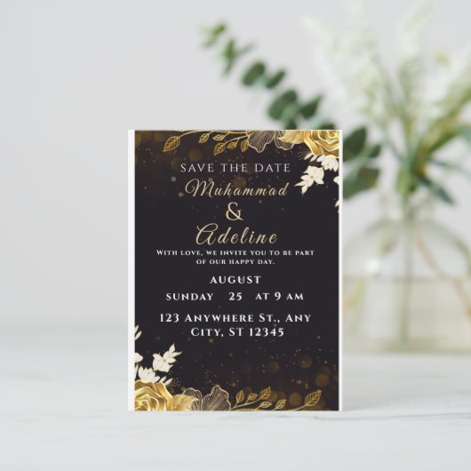 Elegant Modern Wedding Invite – Black & White ポストカード (スタンド正面)