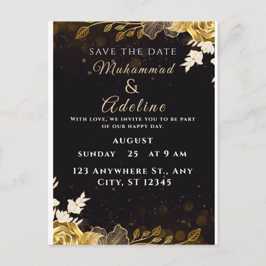 Elegant Modern Wedding Invite – Black & White ポストカード (正面)