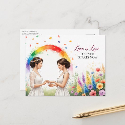 Elegant modern wedding Save The Date postcard ポストカード (正面/裏面インサイチュ)