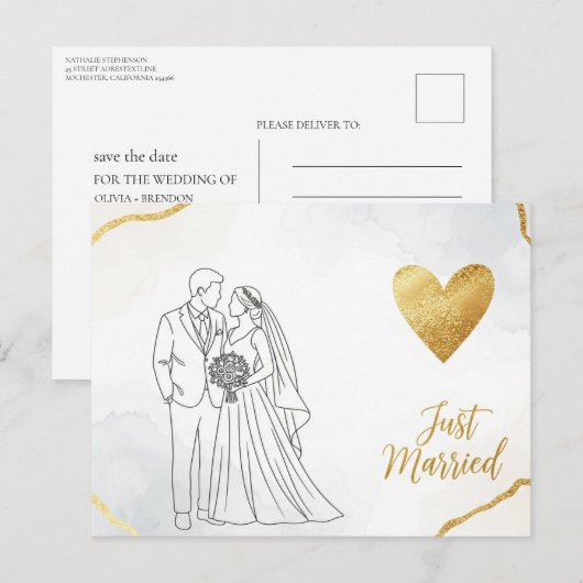 Elegant modern wedding Save The Date postcard ポストカード (正面/裏面)