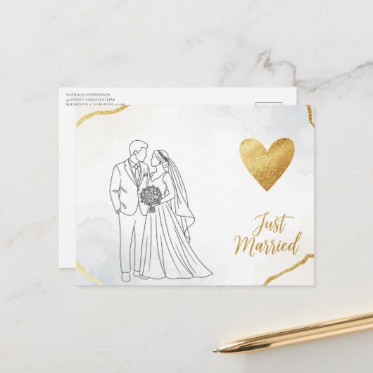 Elegant modern wedding Save The Date postcard ポストカード (正面/裏面インサイチュ)
