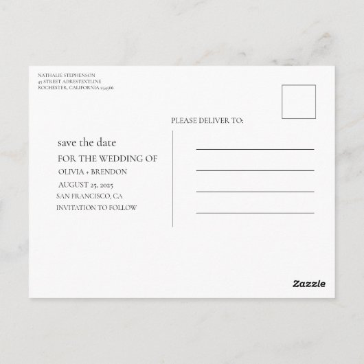 Elegant modern wedding Save The Date postcard ポストカード (裏面)