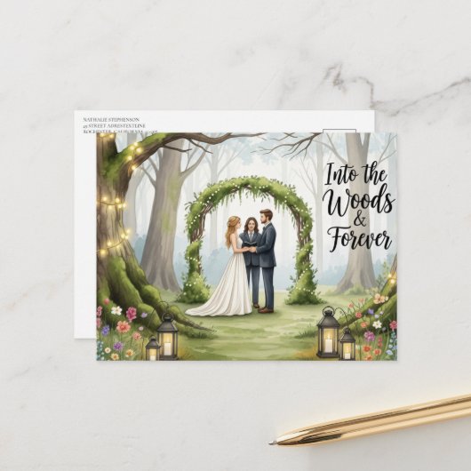 Elegant modern wedding Save The Date postcard ポストカード (正面/裏面インサイチュ)