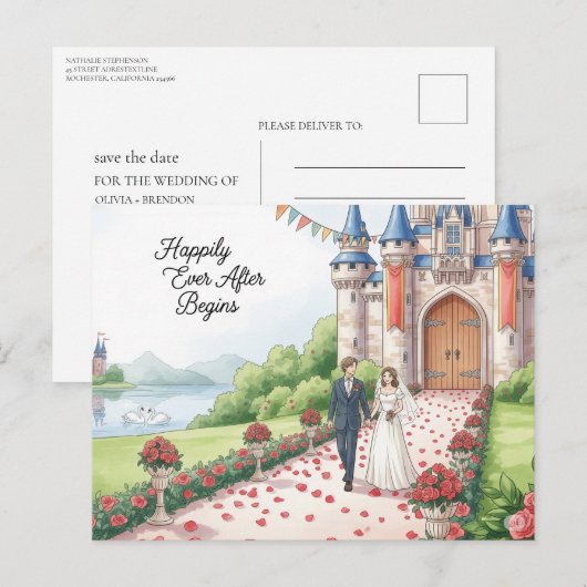 Elegant modern wedding Save The Date postcard ポストカード (正面/裏面)