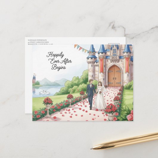 Elegant modern wedding Save The Date postcard ポストカード (正面/裏面インサイチュ)