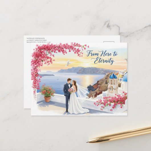 Elegant modern wedding Save The Date postcard ポストカード (正面/裏面インサイチュ)