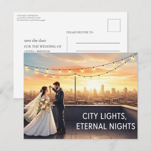 Elegant modern wedding Save The Date postcard ポストカード (正面/裏面)