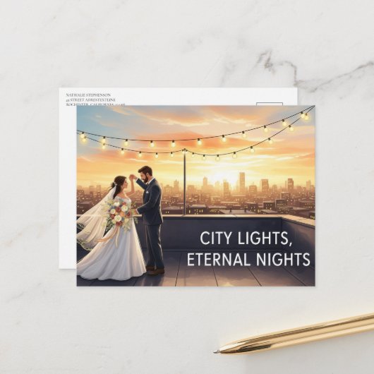 Elegant modern wedding Save The Date postcard ポストカード (正面/裏面インサイチュ)