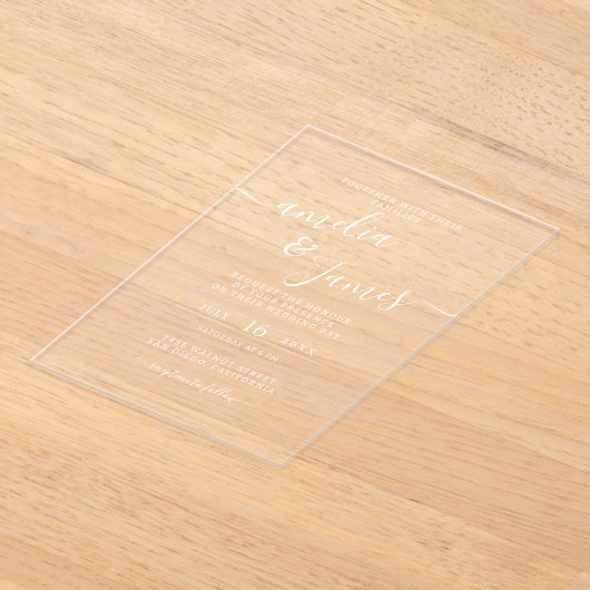 Elegant modern wedding transparent script design アクリル招待状 (レイダウン)
