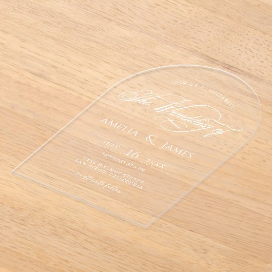 Elegant modern wedding transparent script design a アクリル招待状 (レイダウン)