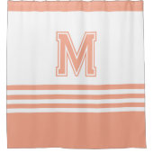 Elegant Modern Whit& Peach Initial Monogram シャワーカーテン (正面)