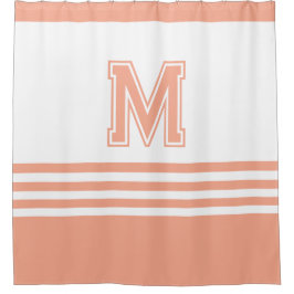 Elegant Modern  Whit& Peach Initial Monogram シャワーカーテン