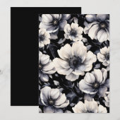 Elegant Modern White Black Floral Wedding 招待状 (正面/裏面)